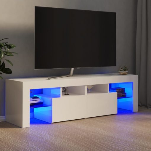 TV omarica z LED lučkami visok sijaj bela 140x35x40 cm