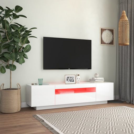 TV omarica z LED lučkami visok sijaj bela 160x35x40 cm