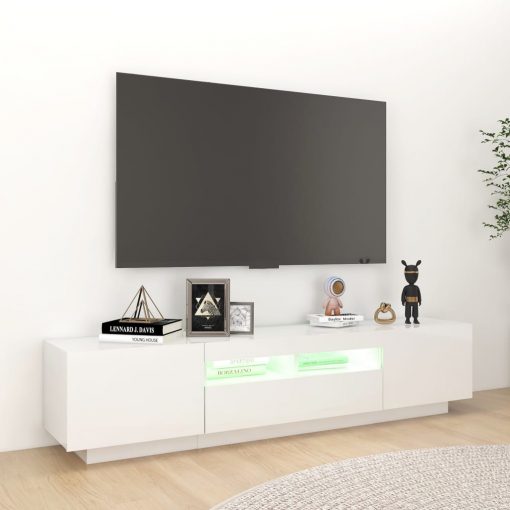 TV omarica z LED lučkami visok sijaj bela 180x35x40 cm