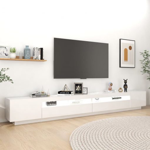 TV omarica z LED lučkami visok sijaj bela 300x35x40 cm