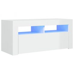 TV omarica z LED lučkami visok sijaj bela 90x35x40 cm