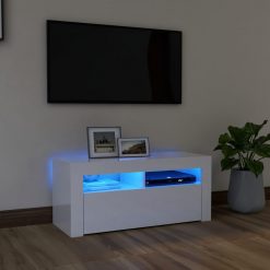 TV omarica z LED lučkami visok sijaj bela 90x35x40 cm
