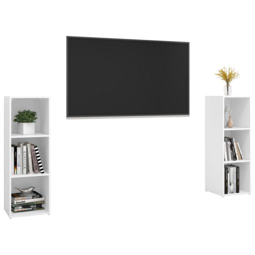 TV omarice 2 kosa visok sijaj bele 107x35x37 cm iverna plošča