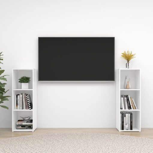 TV omarice 2 kosa visok sijaj bele 107x35x37 cm iverna plošča
