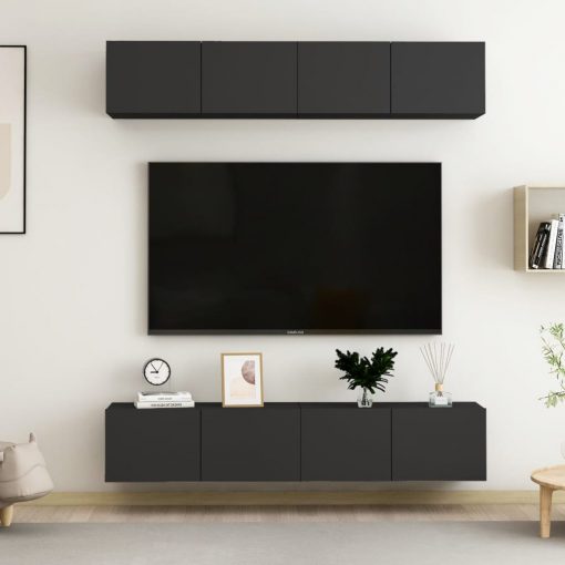 TV omarice 4 kosi črne 80x30x30 cm iverna plošča
