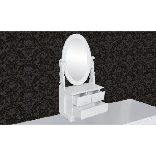 Toaletna miza z ovalnim vrtljivim ogledalom MDF