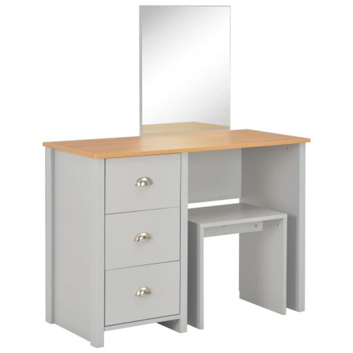 Toaletna mizica z ogledalom in stolčkom siva 104x45x131 cm