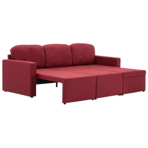 Trosed modularni kavč z ležiščem vinsko rdeč iz blaga