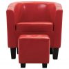 Tubast stol s stolčkom za noge iz rdečega umetnega usnja