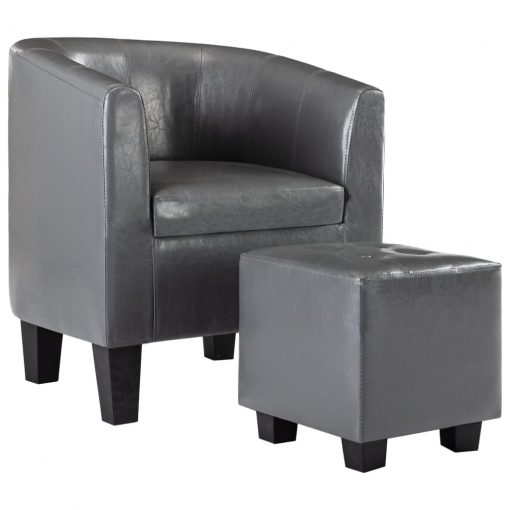 Tubast stol s stolčkom za noge iz sivega umetnega usnja