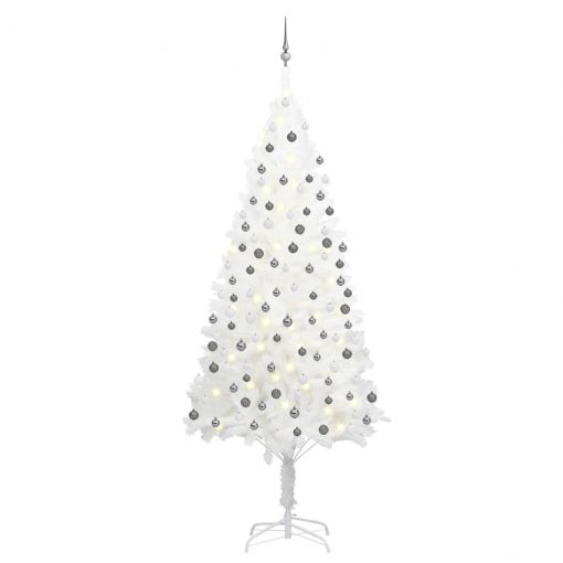 Umetna novoletna jelka z LED lučkami in bučkami bela 240 cm