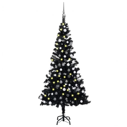 Umetna novoletna jelka z LED lučkami in bučkami črna 180 cm