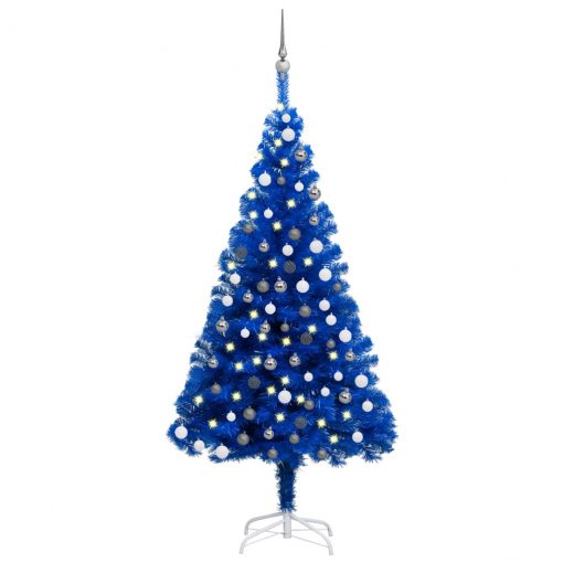 Umetna novoletna jelka z LED lučkami in bučkami modra 120 cm