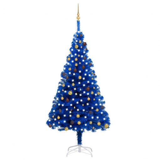 Umetna novoletna jelka z LED lučkami in bučkami modra 240 cm