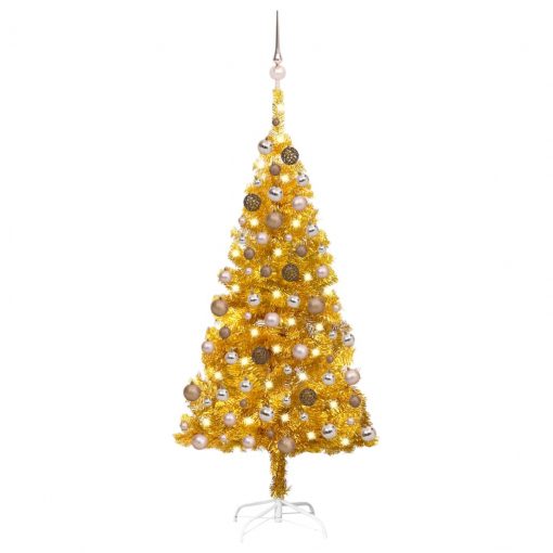 Umetna novoletna jelka z LED lučkami in bučkami zlata 120 cm