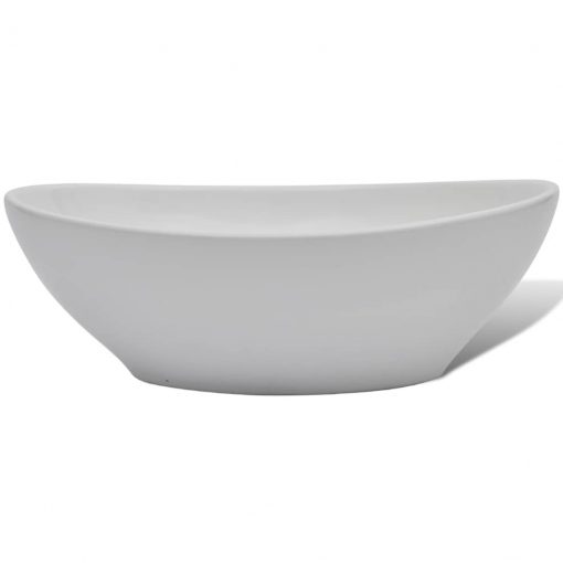 Umivalnik z enoročno armaturo keramika ovalni bele barve