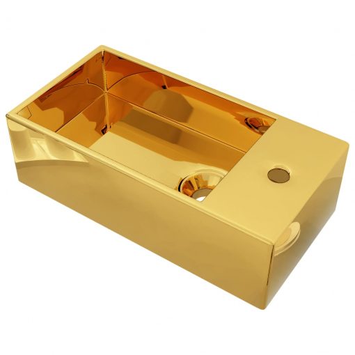 Umivalnik z odprtino za odtekanje 49x25x15 cm keramičen zlat