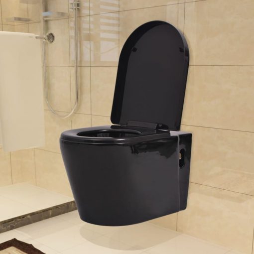 Viseča WC Školjka z Vgradnim Kotličkom Keramična Črna