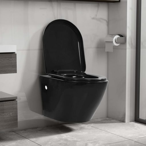 Viseča WC školjka brez roba keramična črna