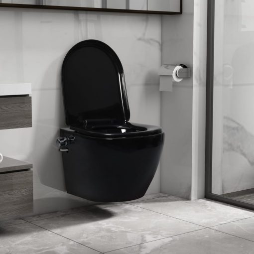 Viseča WC školjka brez roba z bide funkcijo keramična črna