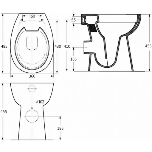 Visoka WC školjka brez roba počasno zapiranje 7 cm višja črna