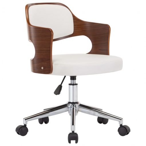 Vrtljiv pisarniški stol bel ukrivljen les in umetno usnje