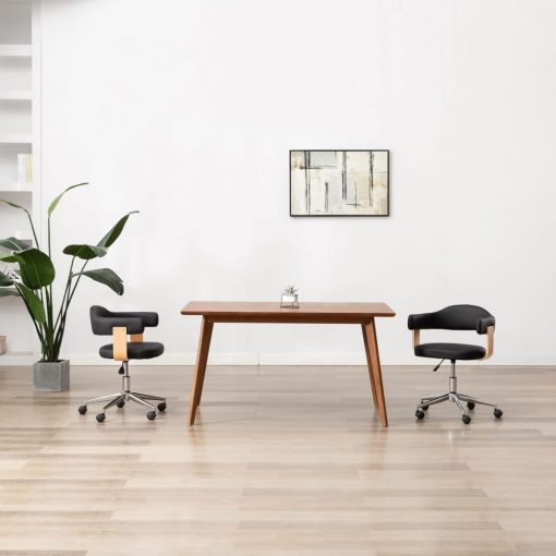 Vrtljiv pisarniški stol črn ukrivljen les in umetno usnje