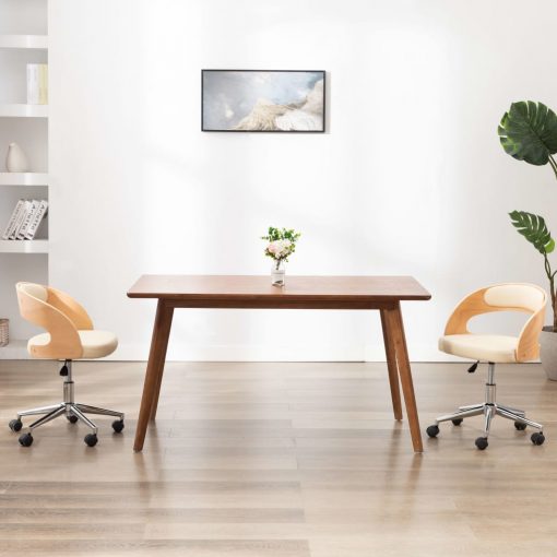 Vrtljiv pisarniški stol krem ukrivljen les in umetno usnje