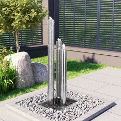 Vrtna fontana srebrna 48x34x123 cm iz nerjavečega jekla