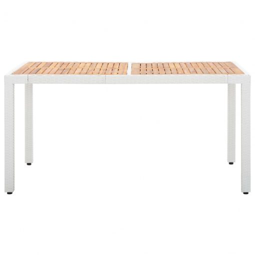 Vrtna miza bela 150x90x75 cm poli ratan in trden akacijev les