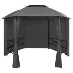 Vrtni šotor/paviljon z zavesami šestkoten 360x265 cm