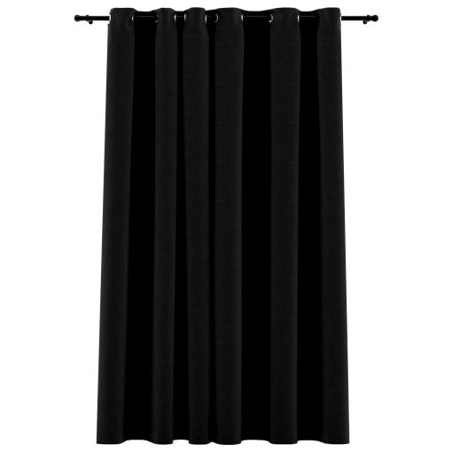 Zatemnitvena zavesa z obročki videz platna črna 290x245 cm
