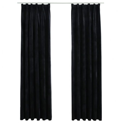 Zatemnitvene zavese 2 kosa z obešali žametne črne 140x225 cm