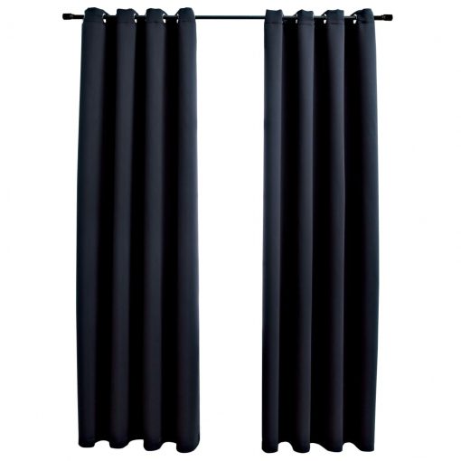 Zatemnitvene zavese s kovinskimi obročki 2 kosa črne 140x175 cm