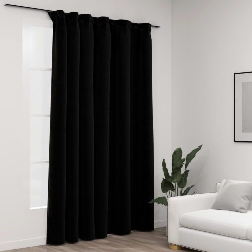 Zatemnitvene zavese z obešali videz platna črne 290x245 cm