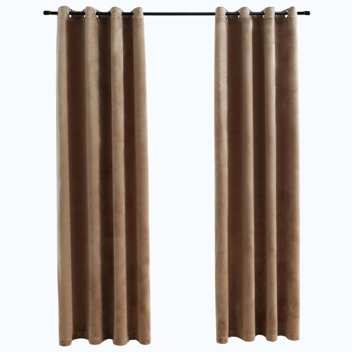 Zatemnitvene zavese z obročki 2 kosa žamet bež 140x175 cm