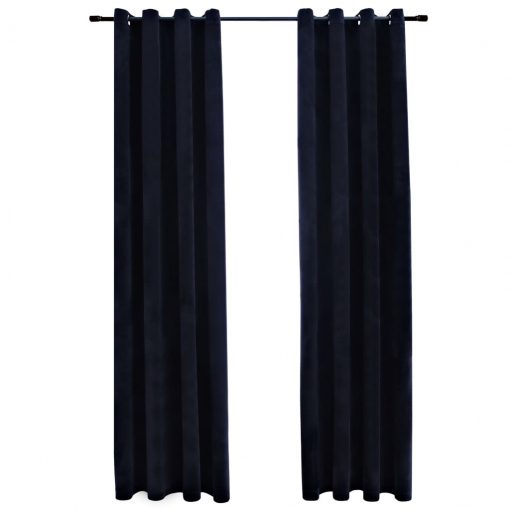 Zatemnitvene zavese z obročki 2 kosa žamet črne 140x175 cm