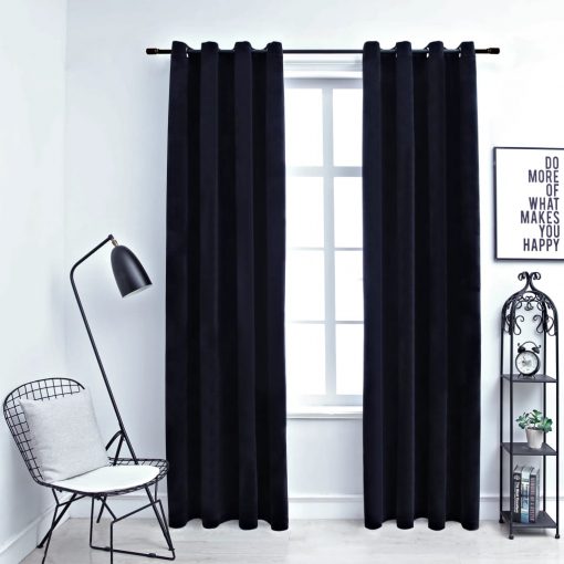 Zatemnitvene zavese z obročki 2 kosa žamet črne 140x175 cm