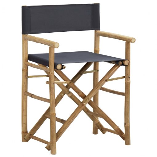 Zložljiv režiserski stol 2 kosa temno siv bambus in blago