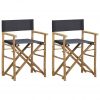 Zložljiv režiserski stol 2 kosa temno siv bambus in blago
