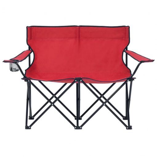 Zložljiv stol za kampiranje za 2 osebi jeklo in blago rdeč