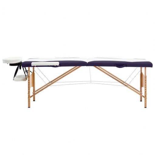 Zložljiva masažna miza 2-conska les bela in vijolična