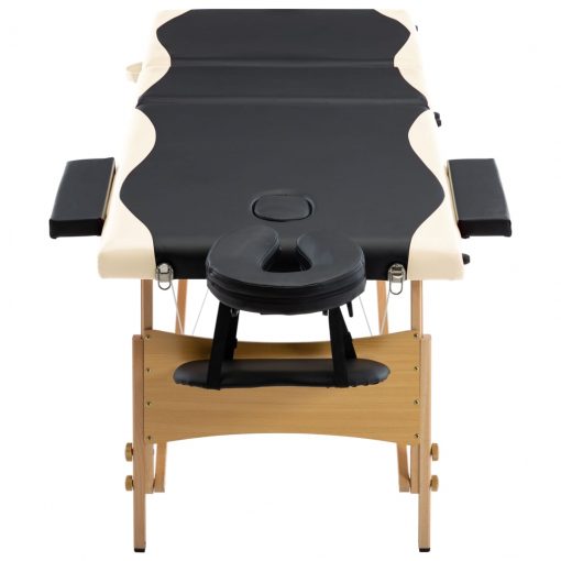 Zložljiva masažna miza 3-conska les črna in bež