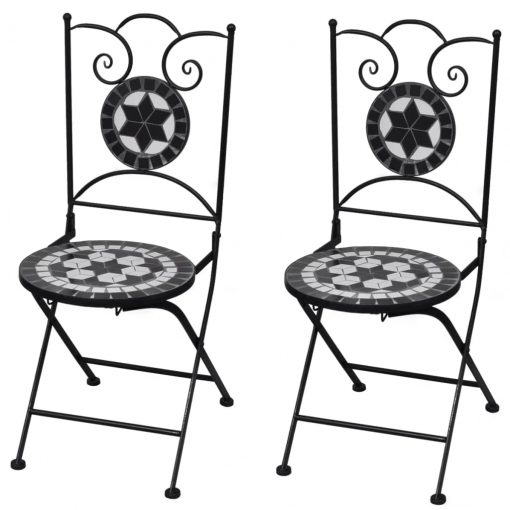 Zložljivi bistro stoli 2 kosa keramika črne in bele barve