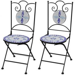Zložljivi bistro stoli 2 kosa keramika modre in bele barve