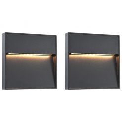 Zunanje LED stenske svetilke 2 kosa 3 W črne kvadratne