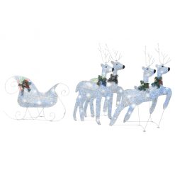 Zunanji božični jeleni s sanmi 100 LED lučk srebrne barve