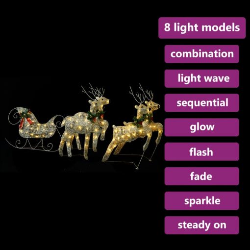 Zunanji božični jeleni s sanmi 100 LED lučk zlate barve