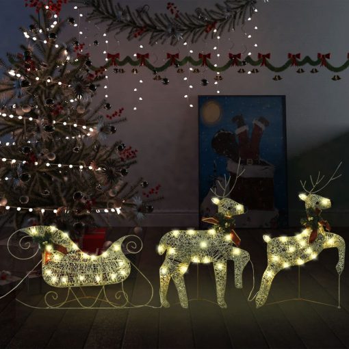 Zunanji božični jeleni s sanmi 60 LED lučk zlate barve