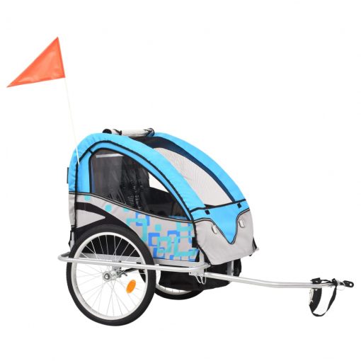2-v-1 Otroška kolesarska prikolica in voziček moder in siv